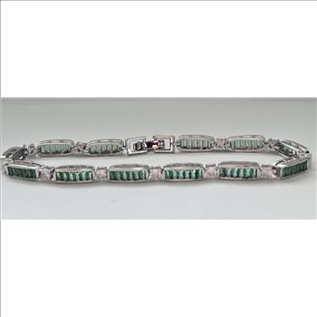 No Reserve Simulated Emerald & Diamond Tennis Bracelet