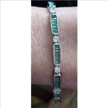 No Reserve Simulated Emerald & Diamond Tennis Bracelet