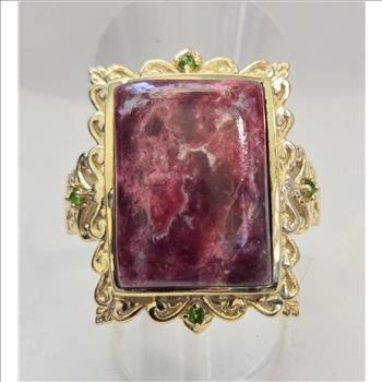 No Reserve Natural Norwegian Thulite & Chrome Diopside Ring Size 10
