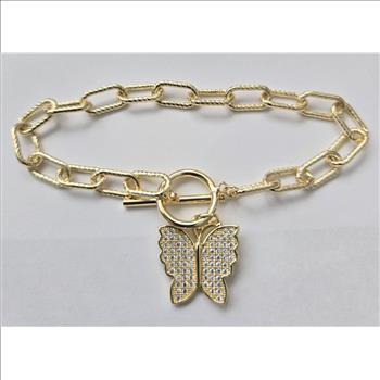 No Reserve Simulated Diamond Butterfly Toggle Bracelet