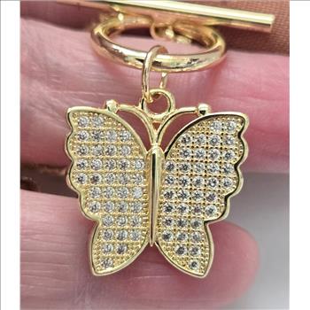 No Reserve Simulated Diamond Butterfly Toggle Bracelet