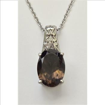 No Reserve Natural Smoky Quartz Pendant & Chain Necklace