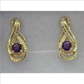 No Reserve Natural Amethyst & Diamond Earrings 