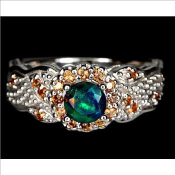 No Reserve Natural Opal & Sapphire Ring Size 6