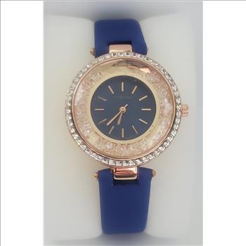 No Reserve  Blue 316L Stainless Steel Floating Crystal Watch Japanese Movement