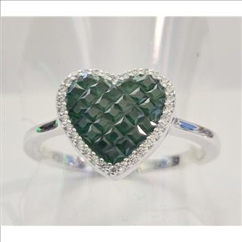 No Reserve Emerald & Zircon Heart Ring Size 8
