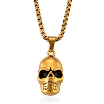 No Reserve Simulated Diamond Skull Pendant & Chain Necklace