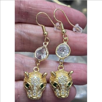 No Resrve Emerald Lion Dangle Earrings