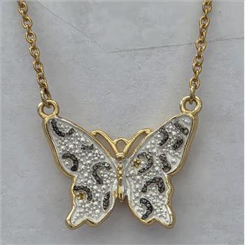 No Reserve Natural Diamond Heart Butterfly Pendant & Chain Necklae 