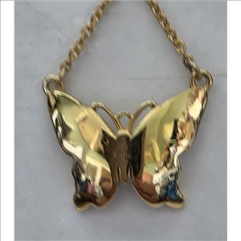 No Reserve Natural Diamond Heart Butterfly Pendant & Chain Necklae 