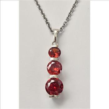 No Reserve Ruby 3 Stone Pendant & Chain Necklace