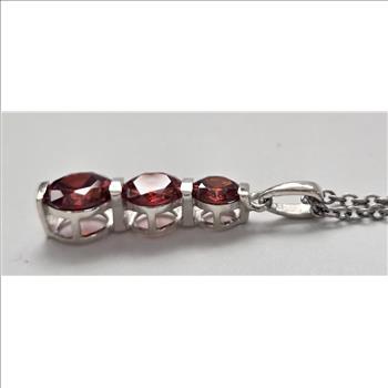 No Reserve Ruby 3 Stone Pendant & Chain Necklace