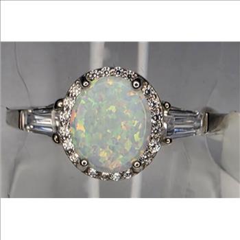No Reserve  Opal & Zircm Ring Size 6