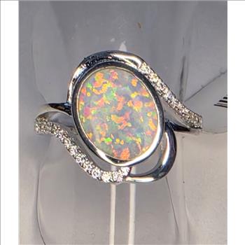 No Reserve  Opal & Zircm Ring Size 6