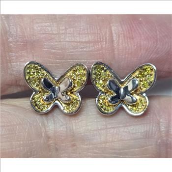 No Reserve .35 ct Natural Yellow Diamond Butterfly Stud Earrings