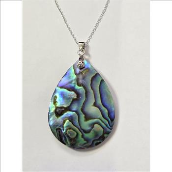No Reserve Natural Abalone Shell Pendant & Chain Necklace