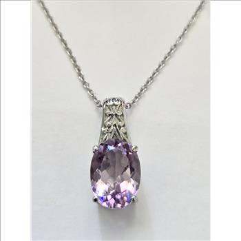 No Reserve Natural Amethyst Pendant & Chain Necklace