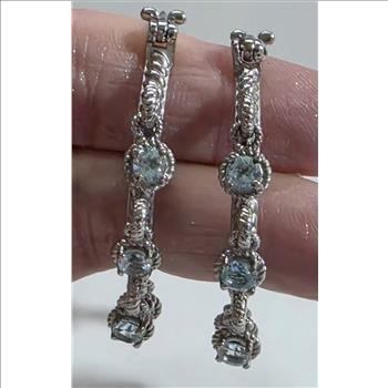 No Reserve Natural Blue Topaz Dangle Hoop Earrings