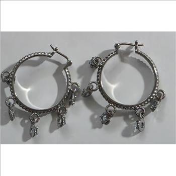 No Reserve Natural Blue Topaz Dangle Hoop Earrings