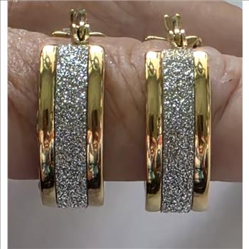 No Reserve Simulated Diamondn 2 Tone Hoop Earrings