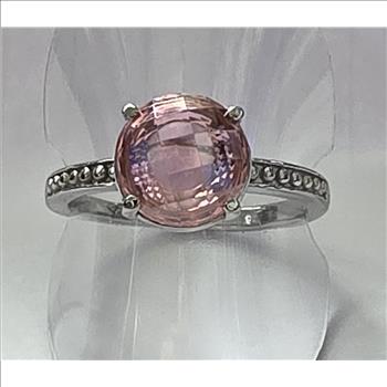 No Reserve Pink Topaz Checkboard Round Cut Ring Size 5