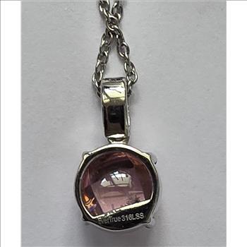 No Reserve Pink Topaz Checkboard Round Cut Pendant & Chain Neckkace