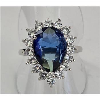 No Reserve Bi Color Quartz Blue & Green Ring Size 7