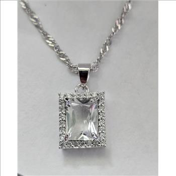 No Reserve Simulated Diamond Pendant & Chain Necklace