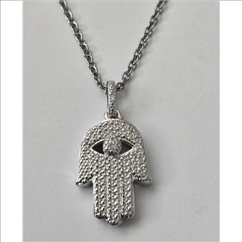 No Reserve Simulated Diamond Hamsa Amulet Pendant & Chain Necklace