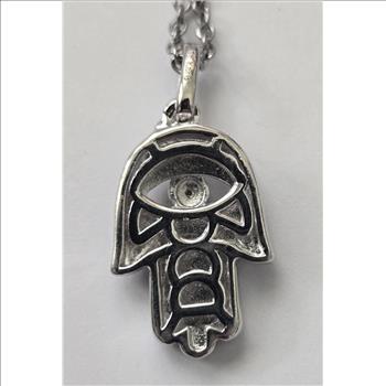 No Reserve Simulated Diamond Hamsa Amulet Pendant & Chain Necklace