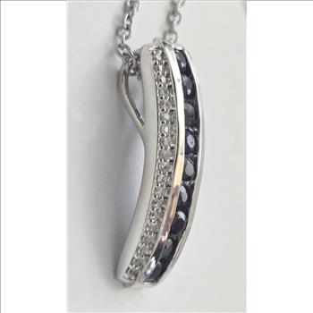 No Reserve Natural Sapphire & Zircon Pendant & Chain Necklace