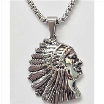 No Reserve Indian Chief Pendant & Chain Necklace