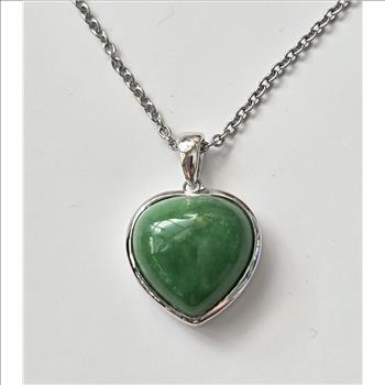 No Reserve Natural Jade Heart Pendant & Chain Necklace