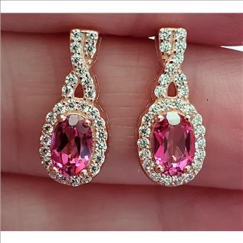 No Reserve Natural Pink Topaz & Zircon Earrings