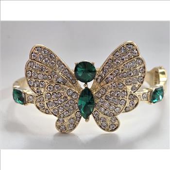 No Reserve Emerald & Austrian Crystal Butterfly Bangle Bracelet