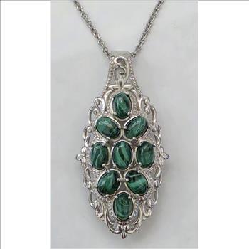 No Reserv Natural Malachite Pendant & Chain  Necklace