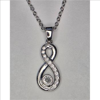 No Reserve Simulated Diamond Infinity Pendant & Chain Necklace