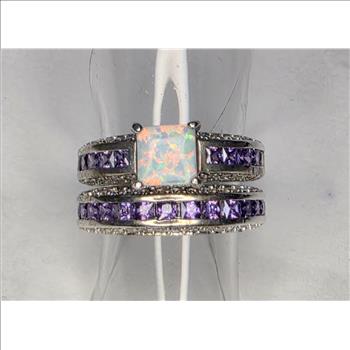 No Reserve Opal & Amethyst Ring Set Ring Size 7