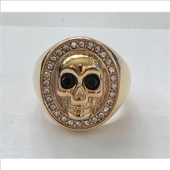 No Reserve Stainless Steel Simulated Diamond Skull Ring Size 6