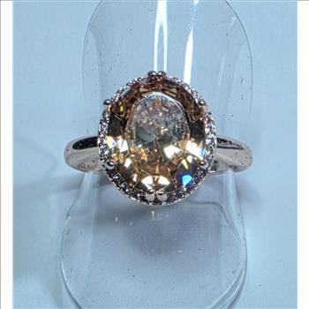 No Reserve Champagne & White Simulated Diamond Halo Ring Size 8