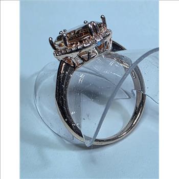 No Reserve Champagne & White Simulated Diamond Halo Ring Size 8