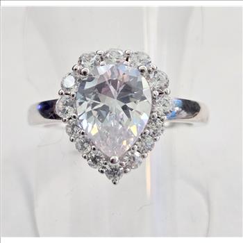 No Reserve  Simulated Pear Diamond Ring Size 10