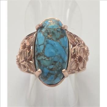 No Resrve.10.27 c Natural  Matrix Chestnut Brine Turquoise Solitaire Ring Size 6