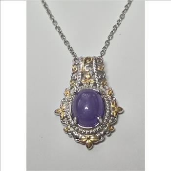 No Reserve .Natural Purple Jade Pendant & Chain Necklace