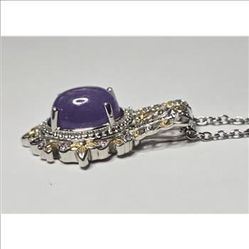 No Reserve .Natural Purple Jade Pendant & Chain Necklace
