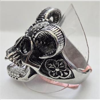 No Reserve.Stainless Steel Skull Horns Devil Ring Size 11