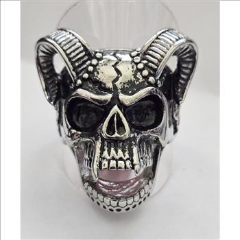 No Reserve.Stainless Steel Skull Horns Devil Ring Size 11