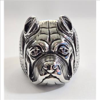 No Reserve Stainless Steel BullDog Ring Size 10