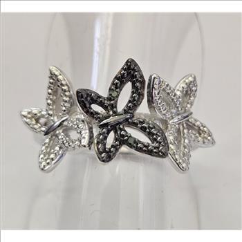 No Reserve Natural Black Diamond Butterfly Ring Size 7