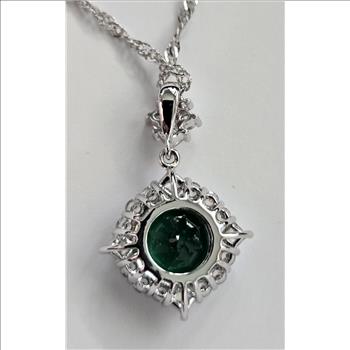 No Reserve Emerald & Zircon Pendant & Chain Necklace